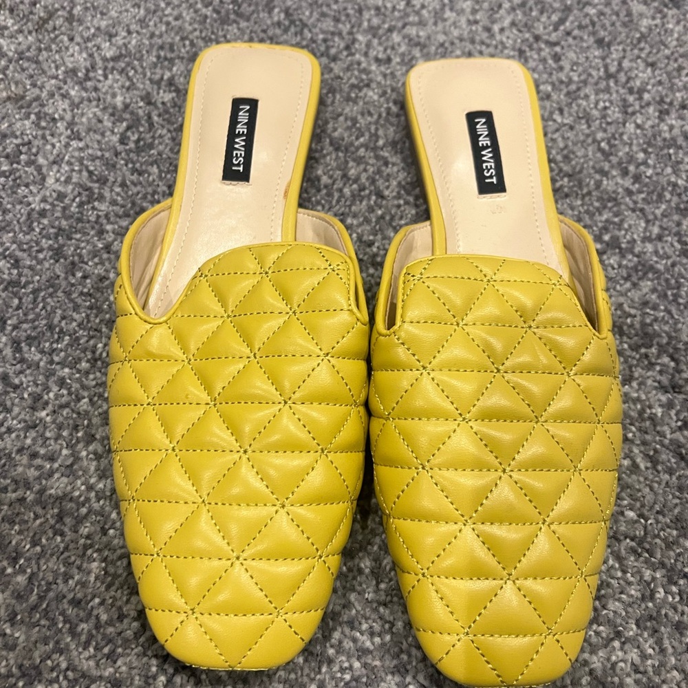 Nine West Yellow Quilted Flats Never Worn